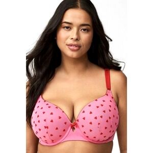 NEW! Torrid Perfect T-Shirt Bra Red Hearts Pink Bra SZ 38 H